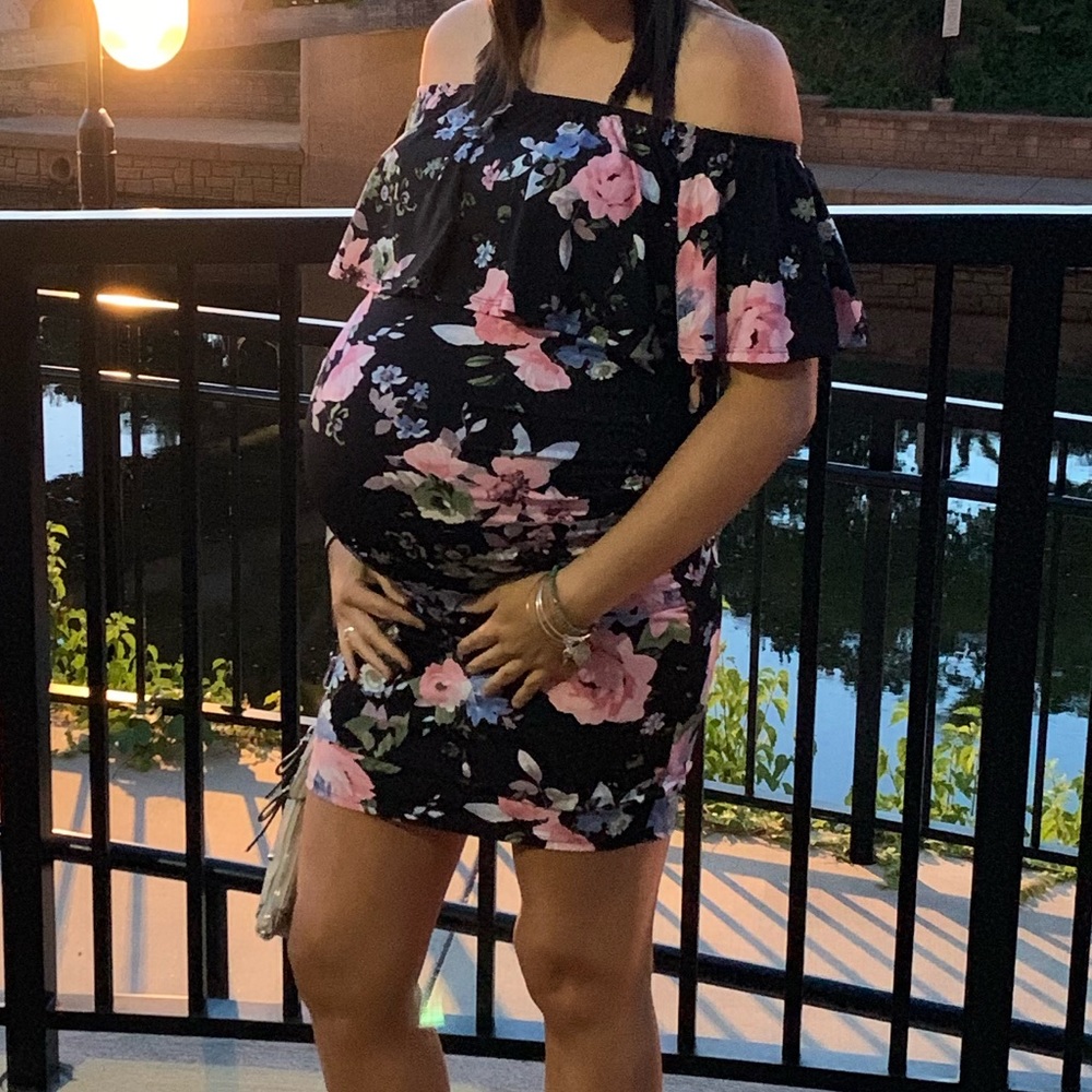 Black floral off the shoulder maternity dress
